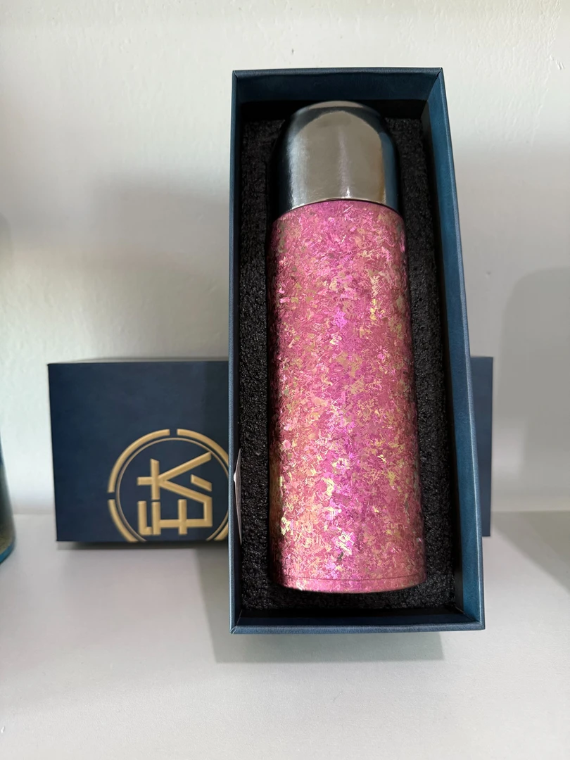 500ml粉磁吸内外双层纯钛高端大冰花创意盖保温杯