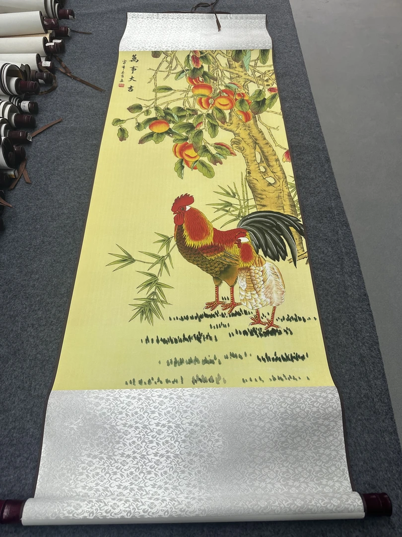 140*45(万事大吉）客厅卧室客厅茶室高精复原软装挂画手工装裱