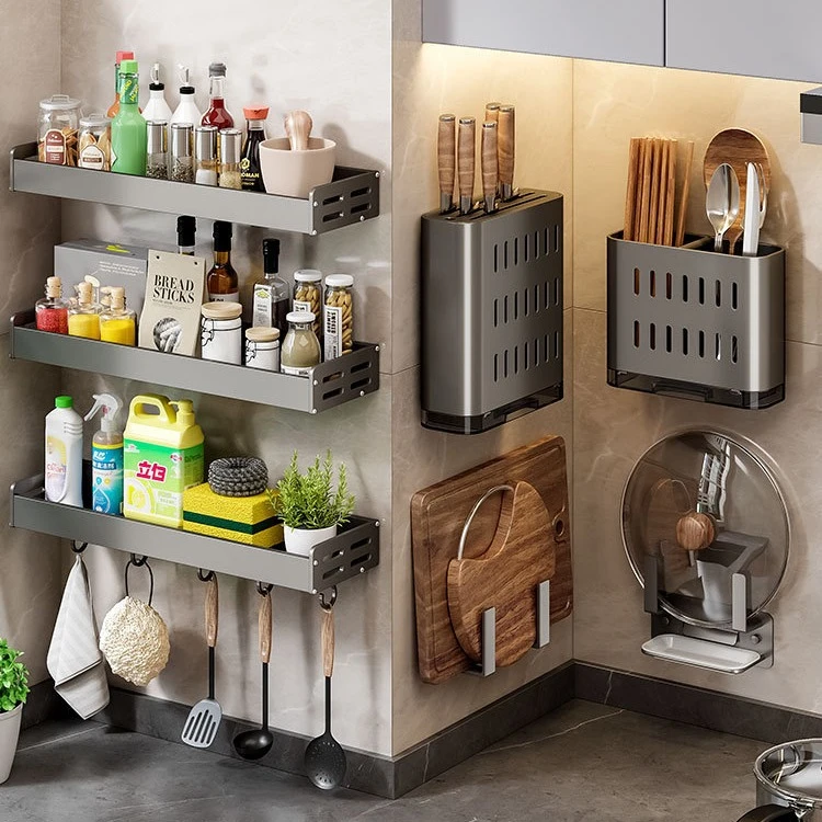 厨房置物架免打孔壁挂式刀架调料架菜板挂架多功能收纳架家用MH
