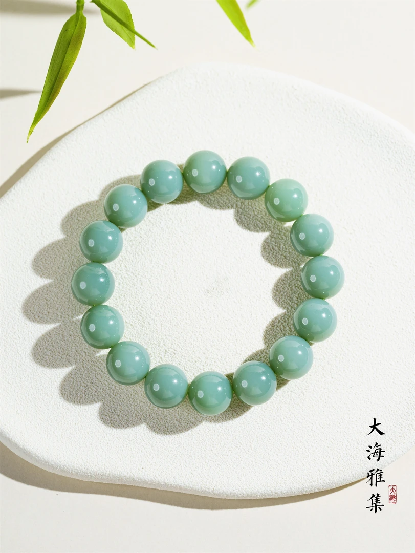 【典藏粉青】和田玉粉青素圈手串11.5m+（肉底） D3838