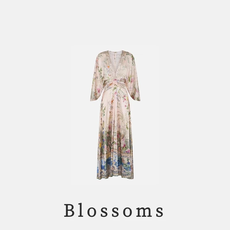 “斑斓幻想”印花夏季花纹法式花朵纹理连衣裙系带CA048