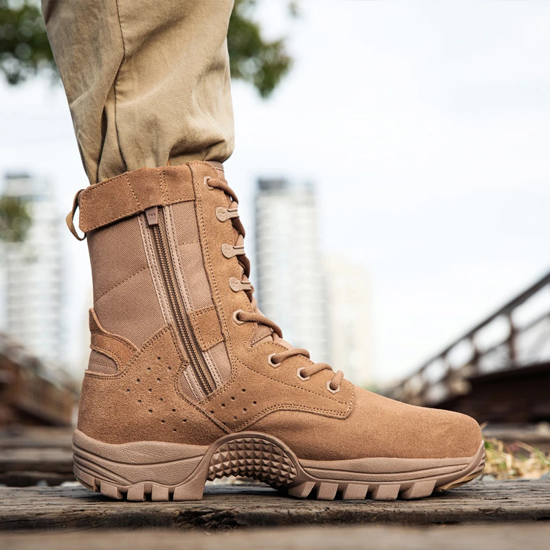 新式棕色作战靴防穿刺户外战训靴男高帮防沙越野战靴沙漠靴工装靴