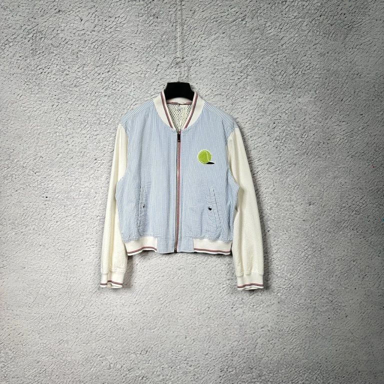 全新未使用 THOMBROWNE 蓝白条纹植绒网球刺绣棒球服外套/2码