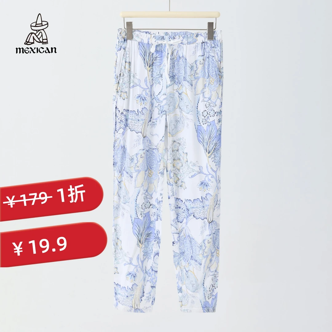 Mexican/稻草人【稻草人折扣季】新中式高腰夏季舒适家居裤可-71