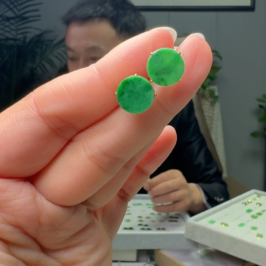 翡翠18K金镶嵌耳饰多样性发货其一