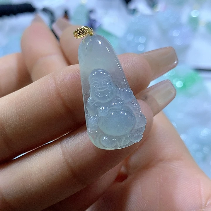 翡翠颈饰18K金镶嵌天然翡翠A货吊坠