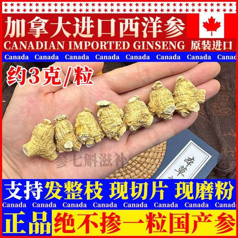 【3~4克/粒西洋参】正宗加拿大进口西洋参煮汤泡水现场切片磨粉