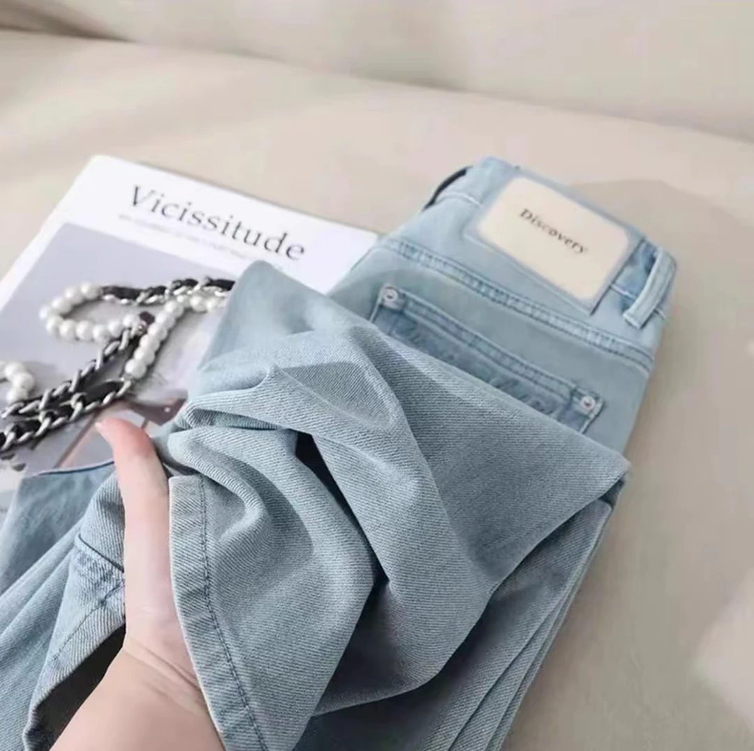 浅色阔腿牛仔裤女夏季新款时尚百搭不贴腿宽松高腰显瘦垂感拖地裤