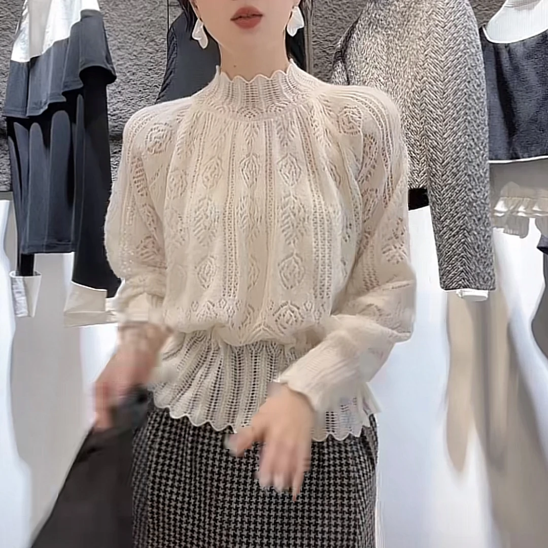 镂空法式气质设计感半高领针织衫女2025新款秋季小香风洋气毛衣