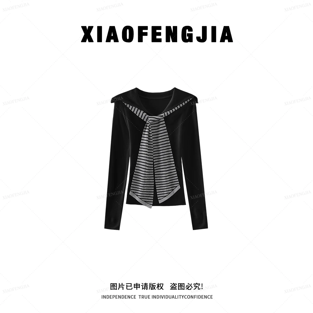 【慵懒时光】2025秋季新款【四季青小封家轻奢】飘带翻领针织上衣6857