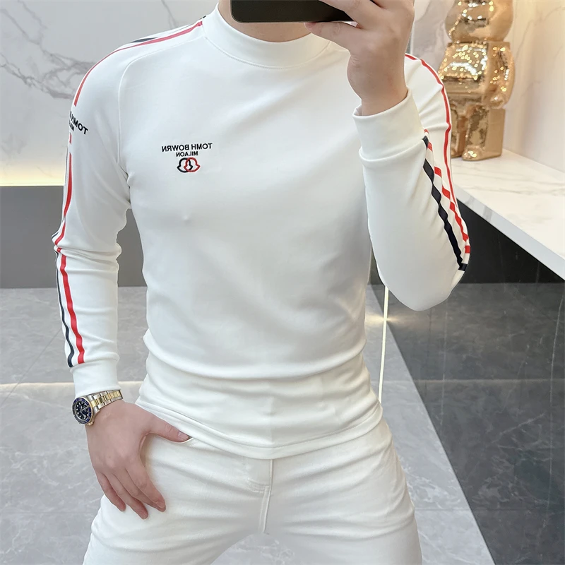 2025欧版秋季新款高品质男士刺绣时尚潮流百搭打底衫长袖卫衣373