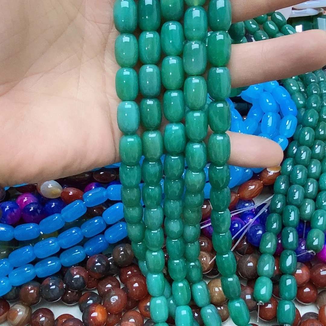 玛瑙/玉髓未镶嵌珠宝半成品玛瑙桶珠一条装浅色