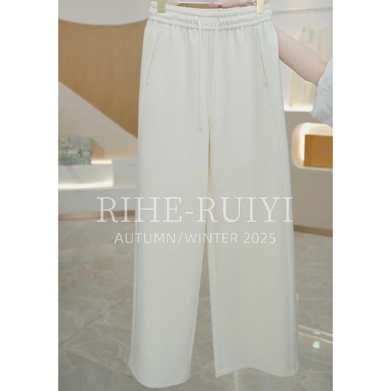 R H【醋酸羊毛】秋冬新款质感高腰直筒休闲显瘦肌理感直筒裤85Q063