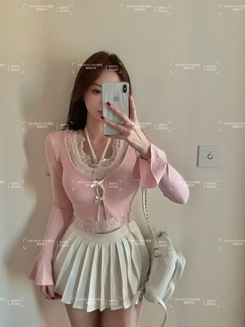 春季新款纯欲蕾丝挂脖两件套