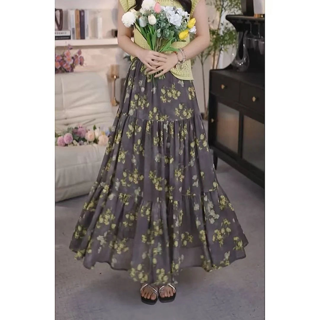 夏蝶妮碎花半身裙夏时尚感高腰时髦显瘦半身裙温柔设计感1368气质