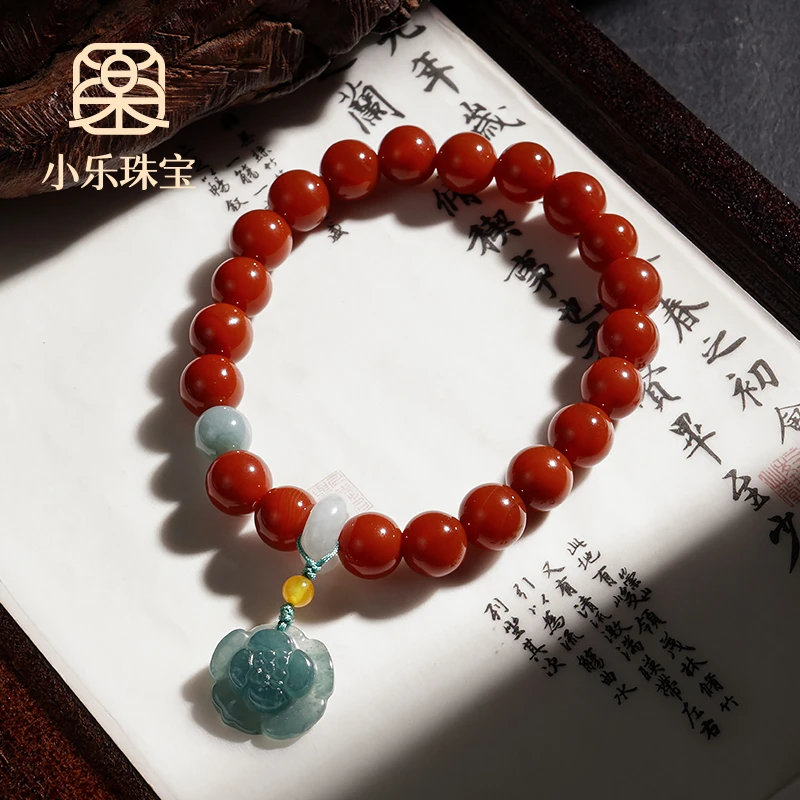 本命年红玛瑙翡翠牡丹新中式手链多样性发一-10745