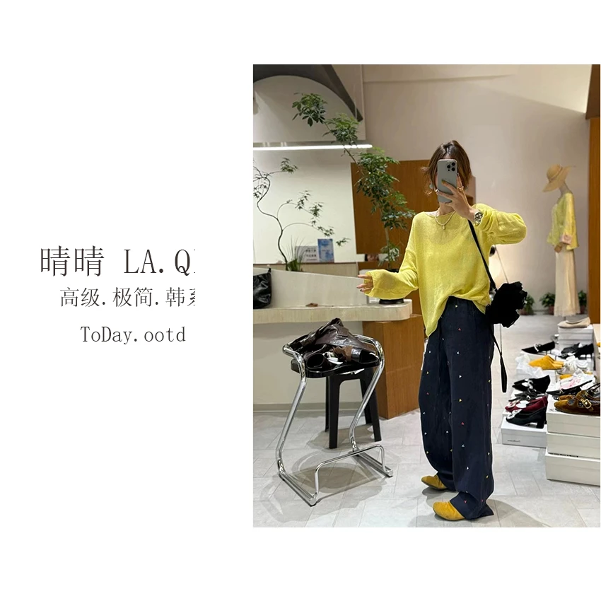 晴晴家-【六色亚麻弯刀裤】夏季韩系百搭刺绣薄款亚麻弯刀裤1523