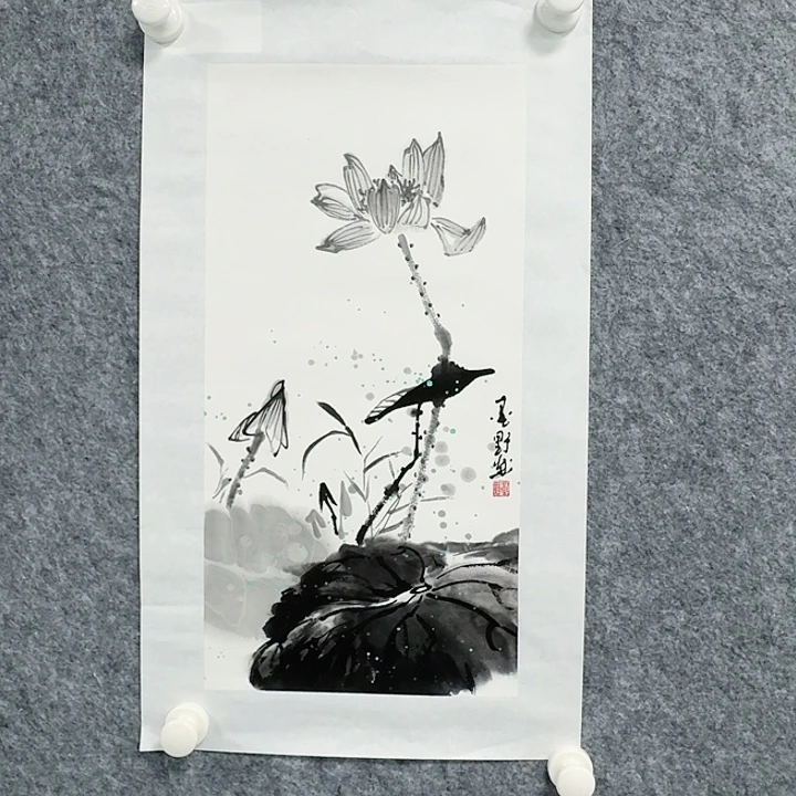 国画水墨荷花1平尺绘画作品