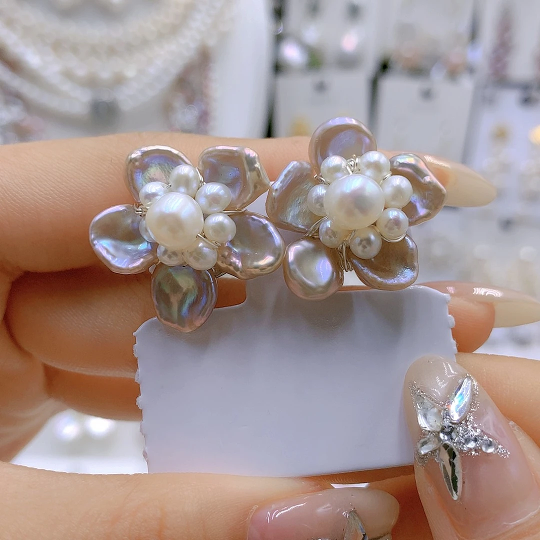 银S925镶嵌耳饰淡水珍珠