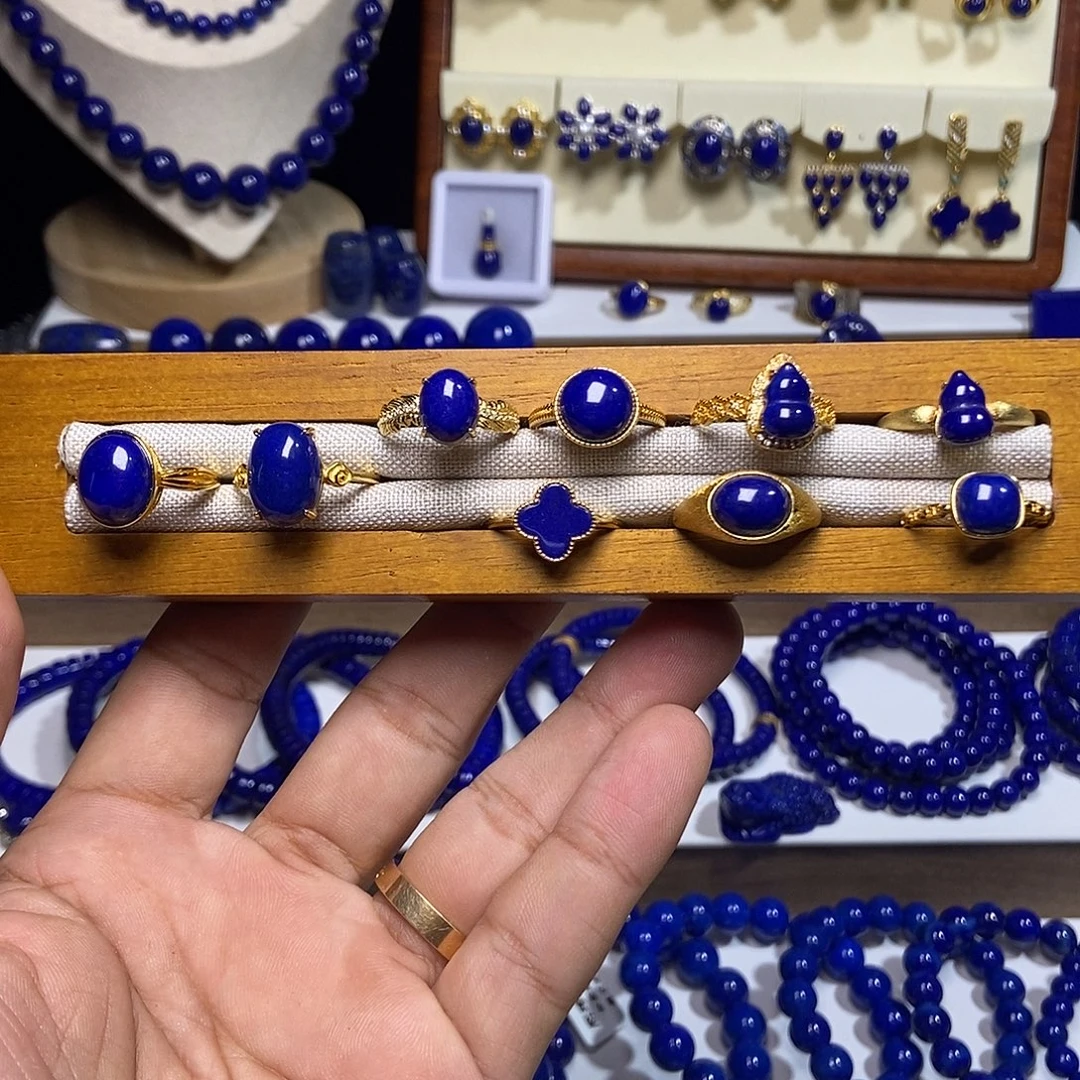 青金石银S925镶嵌戒指多样性发一 下单备注款式