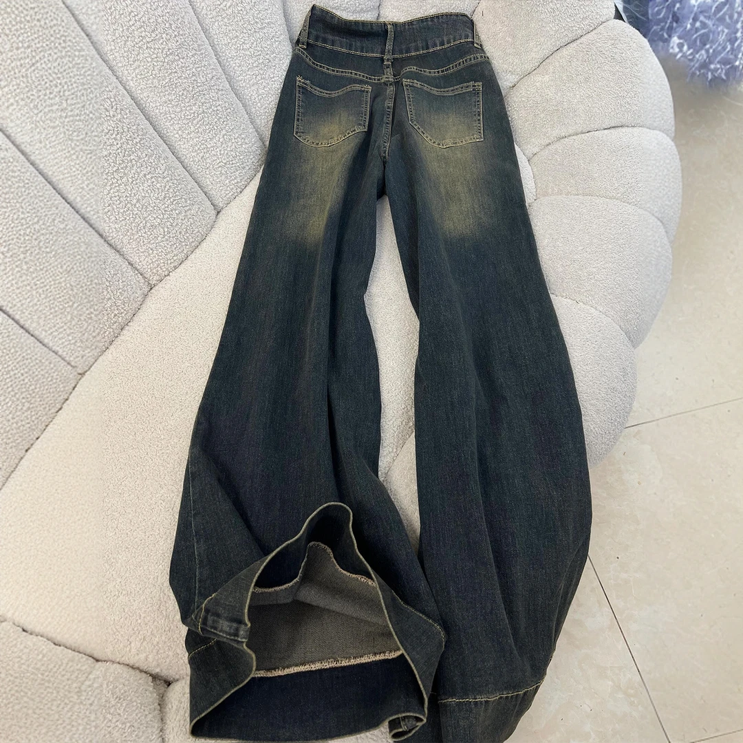 300斤大码女装美式复古做旧梨型牛仔裤子女胖mm显瘦遮肚子阔腿裤