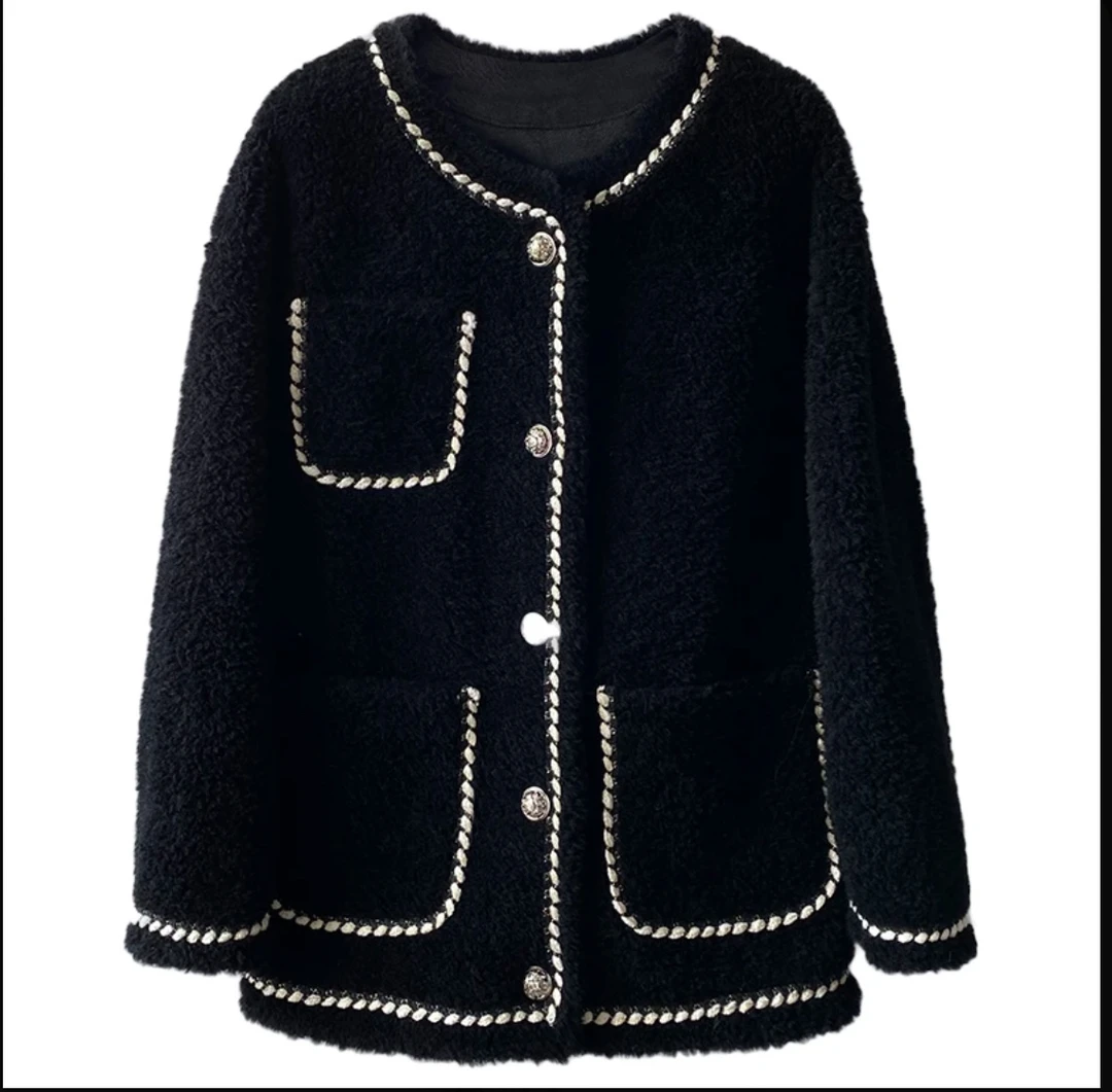 小香风开衫 短外套羊毛上衣黑色米色韩版气质小众秋冬