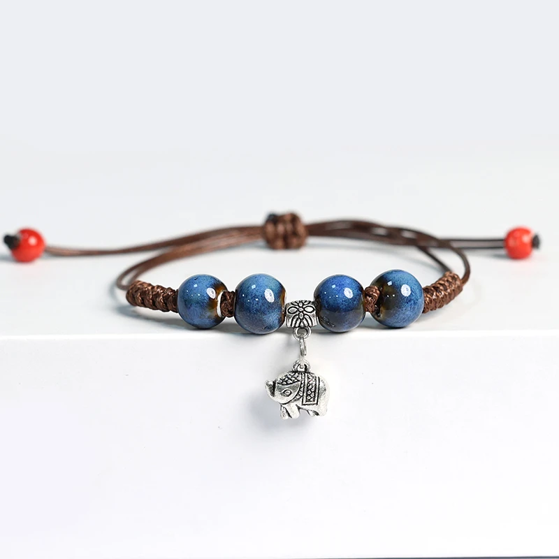 铜合金亚克力手链貔貅民族风景德镇陶瓷手链女简约百搭编织红绳手