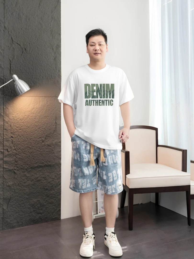 美式大码男装夏季新品260G重磅圆领T恤休闲落肩宽松百搭印花短袖