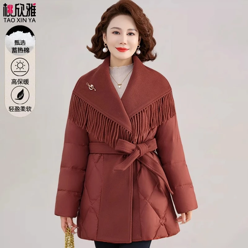 中年妈妈冬装棉袄贵夫人洋气品牌棉服外套中老年女装冬季高端棉衣
