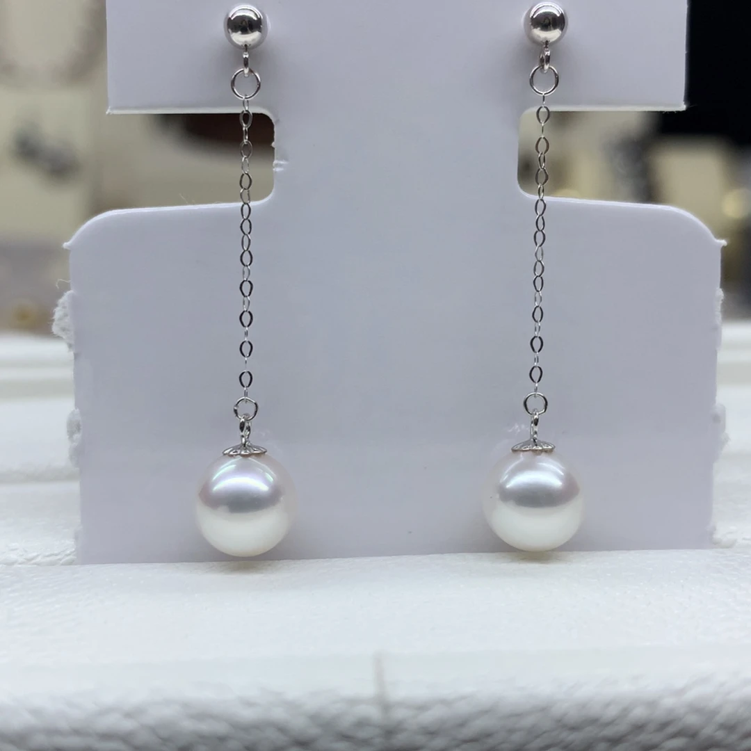 海水珍珠耳饰18K金镶嵌7-7.5mm海水珍珠耳线