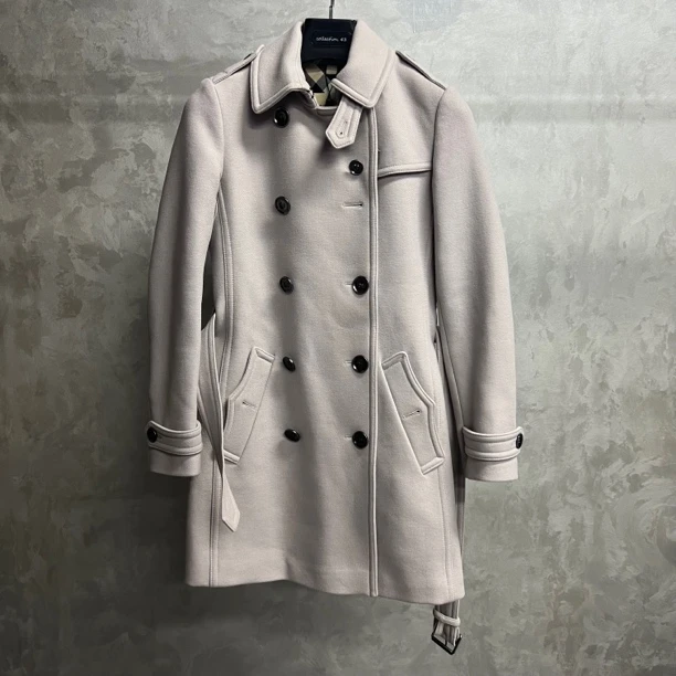 全新未使用 BURBERRY/博柏利 香芋色纯色双排扣毛呢翻领夹克/4码