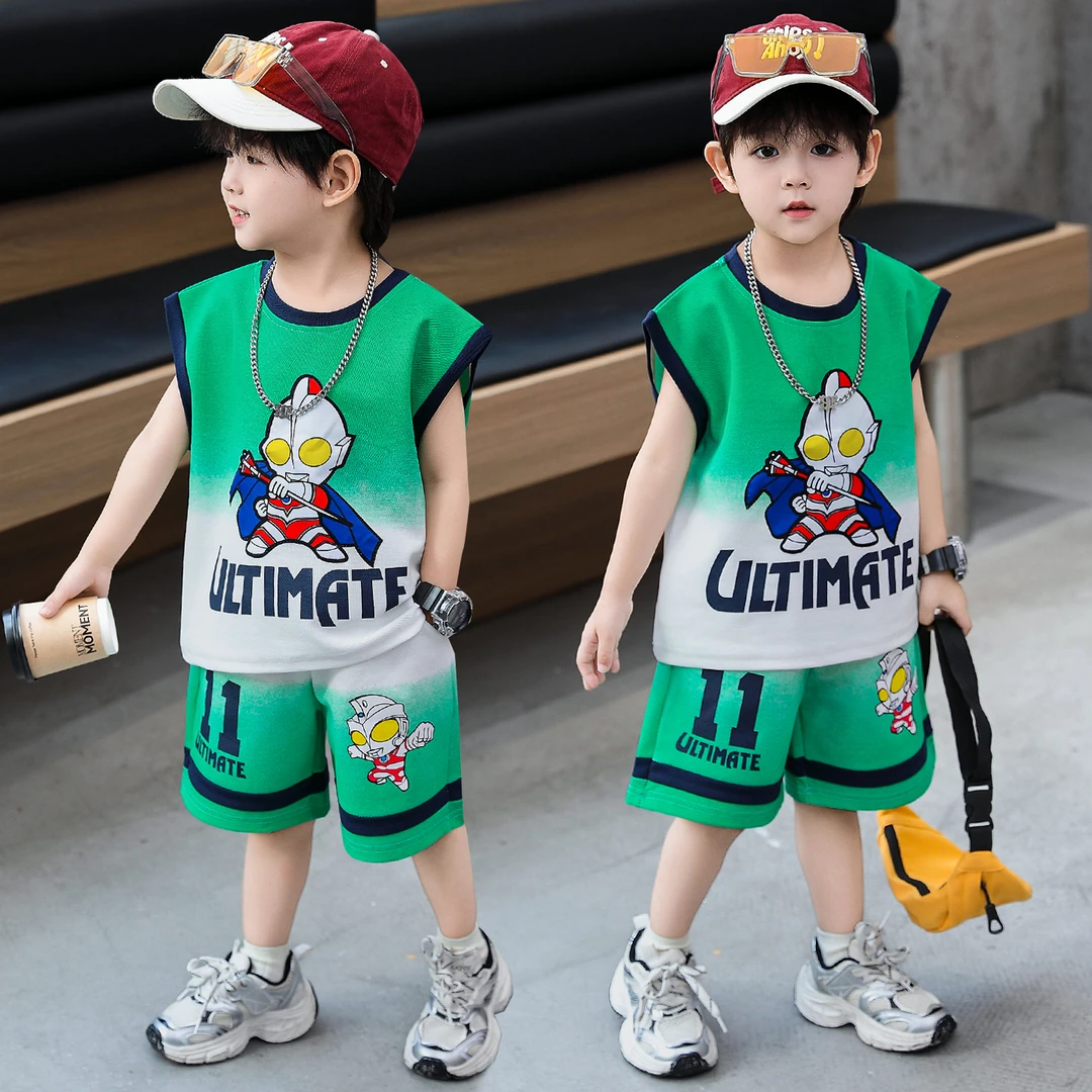 儿童无袖衣服夏季2026新款男童夏装背心套装男孩潮宝宝运动夏装
