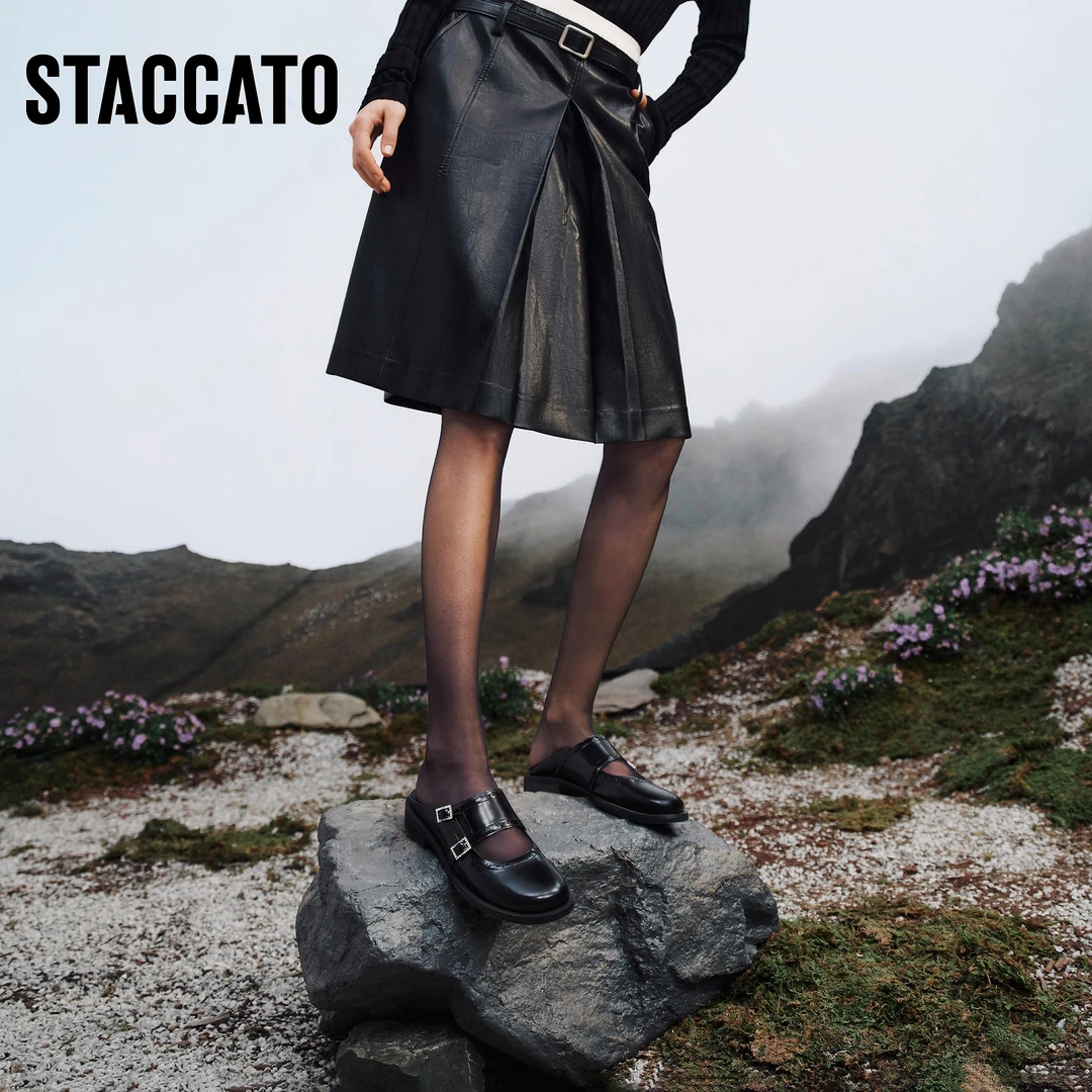 思加图2025春季新款英伦甜心穆勒鞋一脚蹬粗跟凉拖鞋女鞋EA717AH5