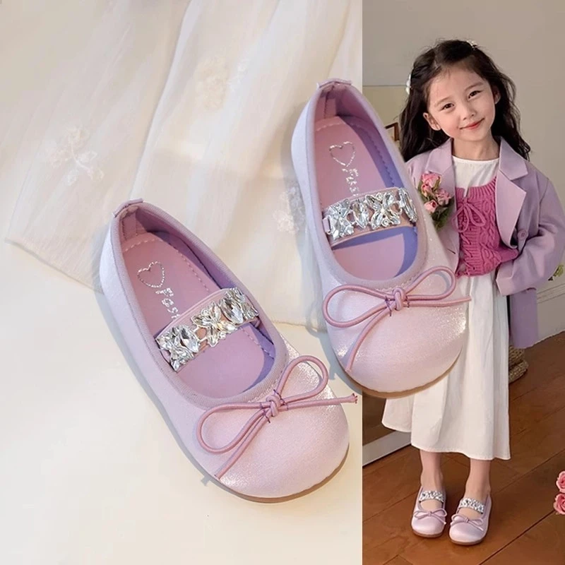 ABC女童公主鞋2025春秋新款甜美儿童闪亮水钻皮鞋宝宝单鞋芭蕾风