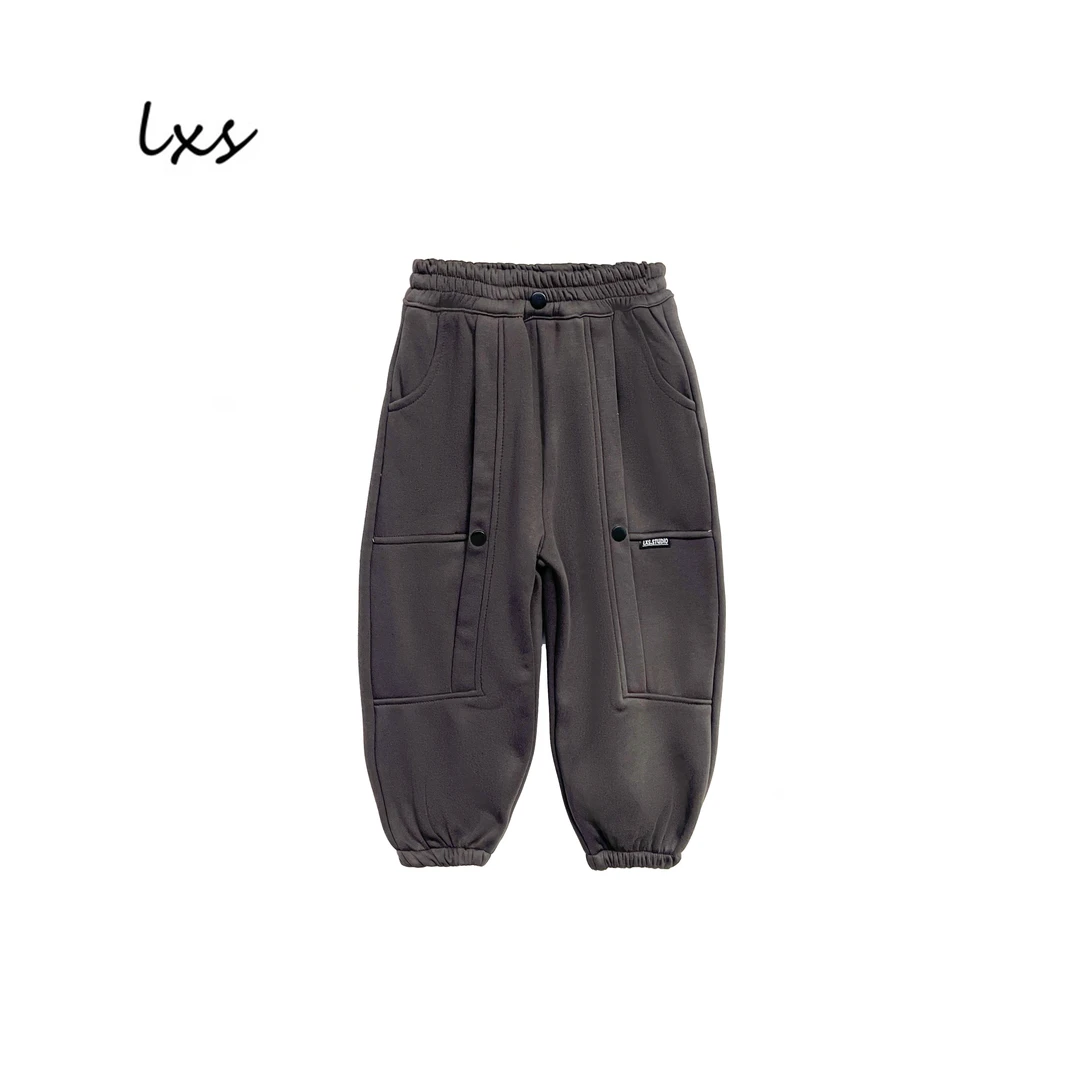 鹿小生深灰童装冬季儿童加绒裤韩版宽松时尚百搭休闲卫裤FK9007