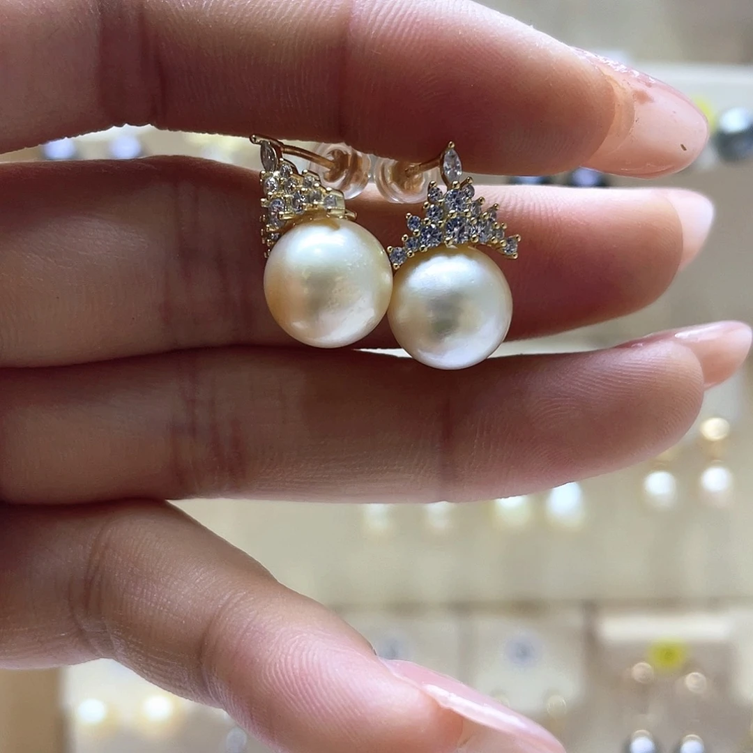 海水珍珠耳饰银S925镶嵌