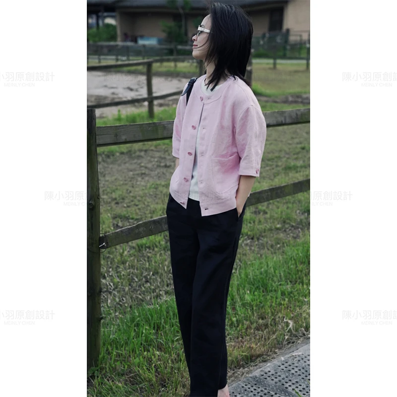【MEINLY  CHEN】高端设计师款休闲时尚简约汉麻小外套8252149