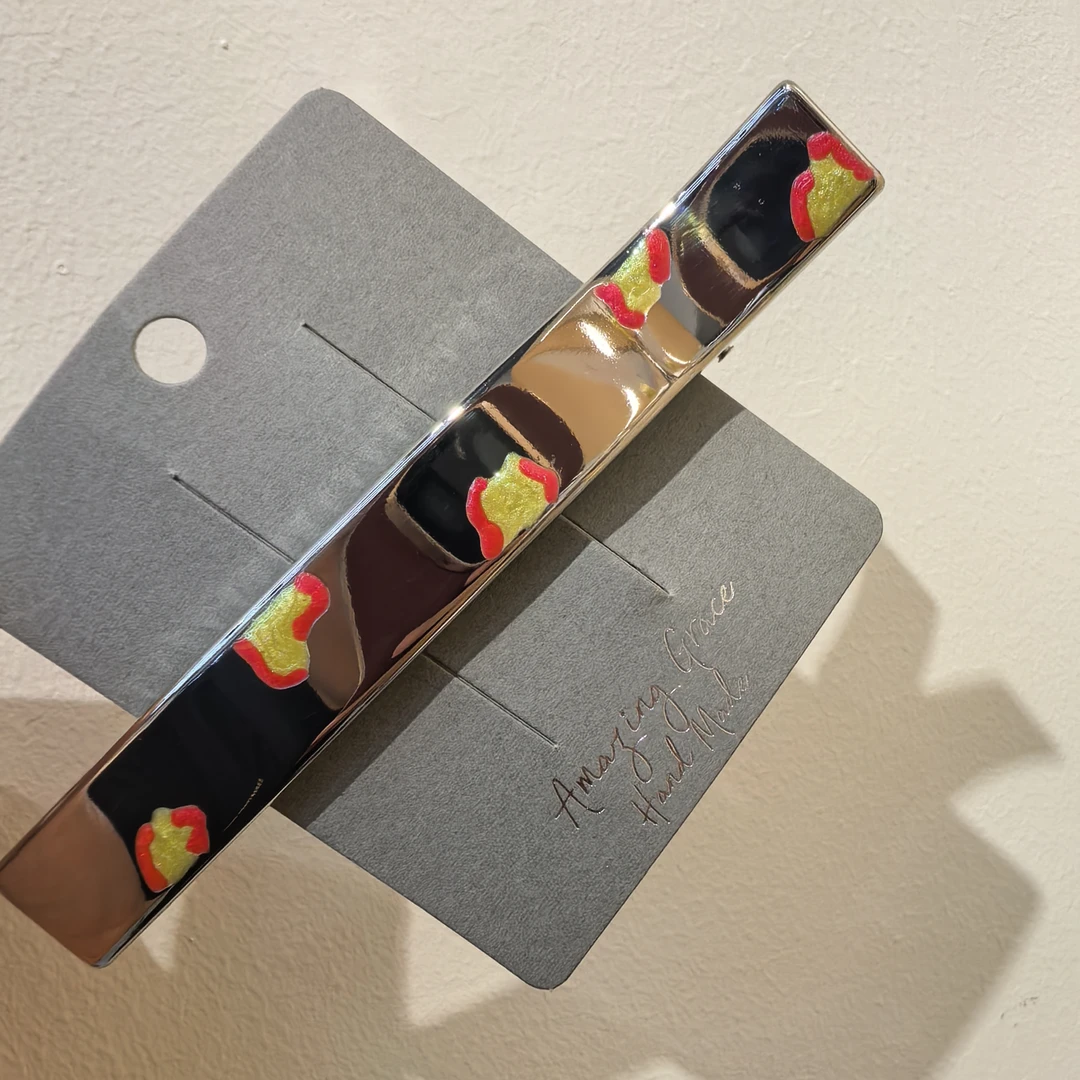 D624粉黄色豹纹大钢夹发夹