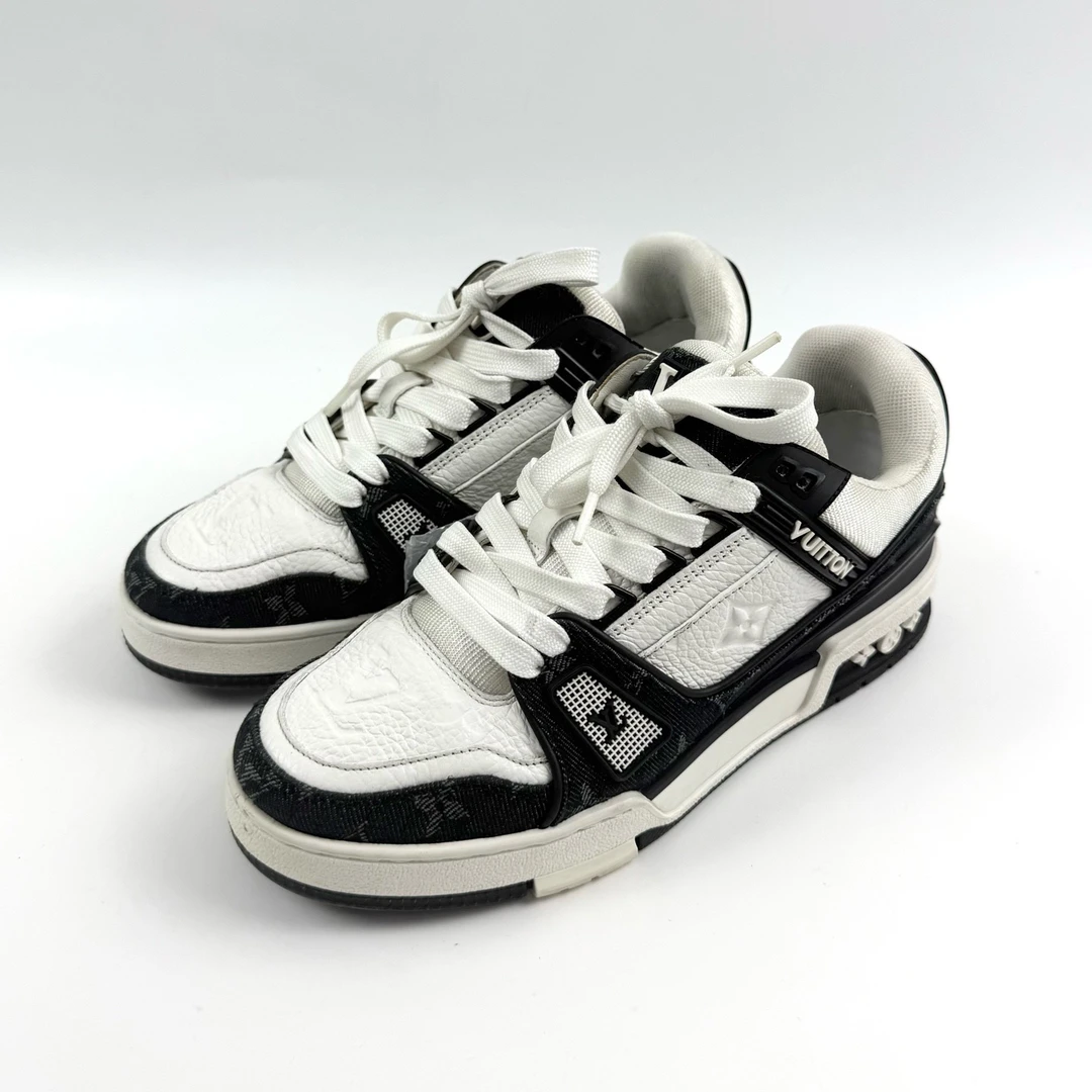 95新 LouisVuitton/路易威登 37.5码 Trainer 黑白牛仔 XZ0335
