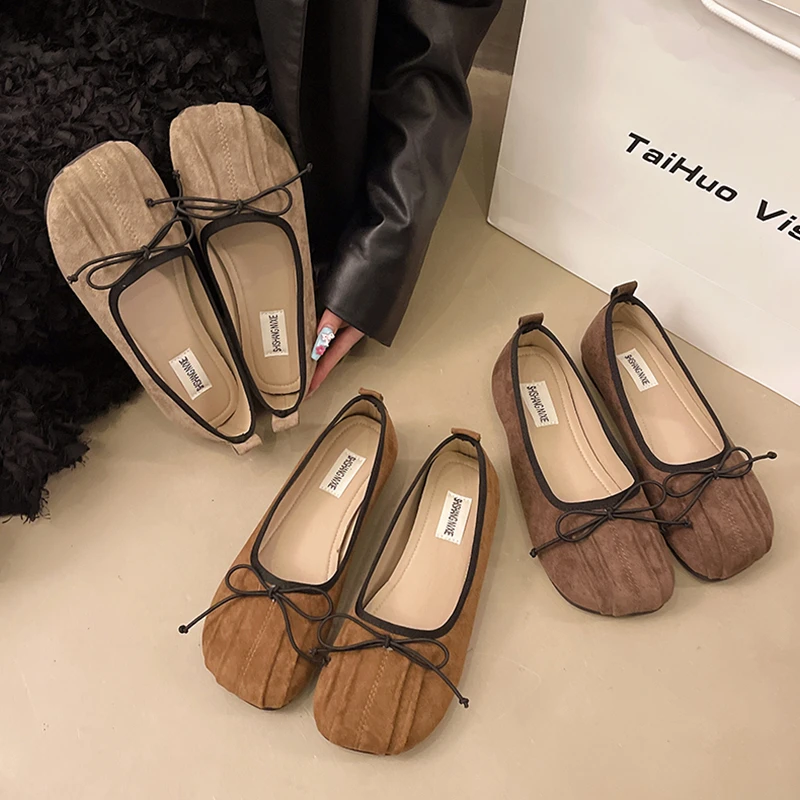 蝴蝶结平底浅口单鞋女2025新款春季法式配裙子一脚蹬晚晚风豆豆鞋
