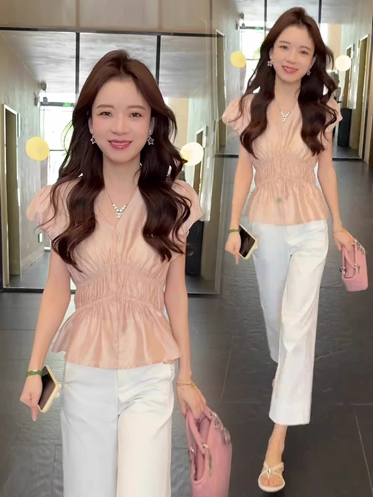 时尚上衣女2025夏季新款洋气遮肉显瘦雪纺衫小衫休闲气质百搭减龄