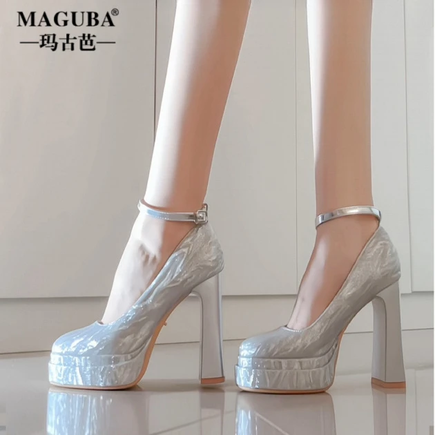 玛古芭新款高跟玛丽珍鞋女夏季款新娘鞋方头一字扣带高跟鞋推荐