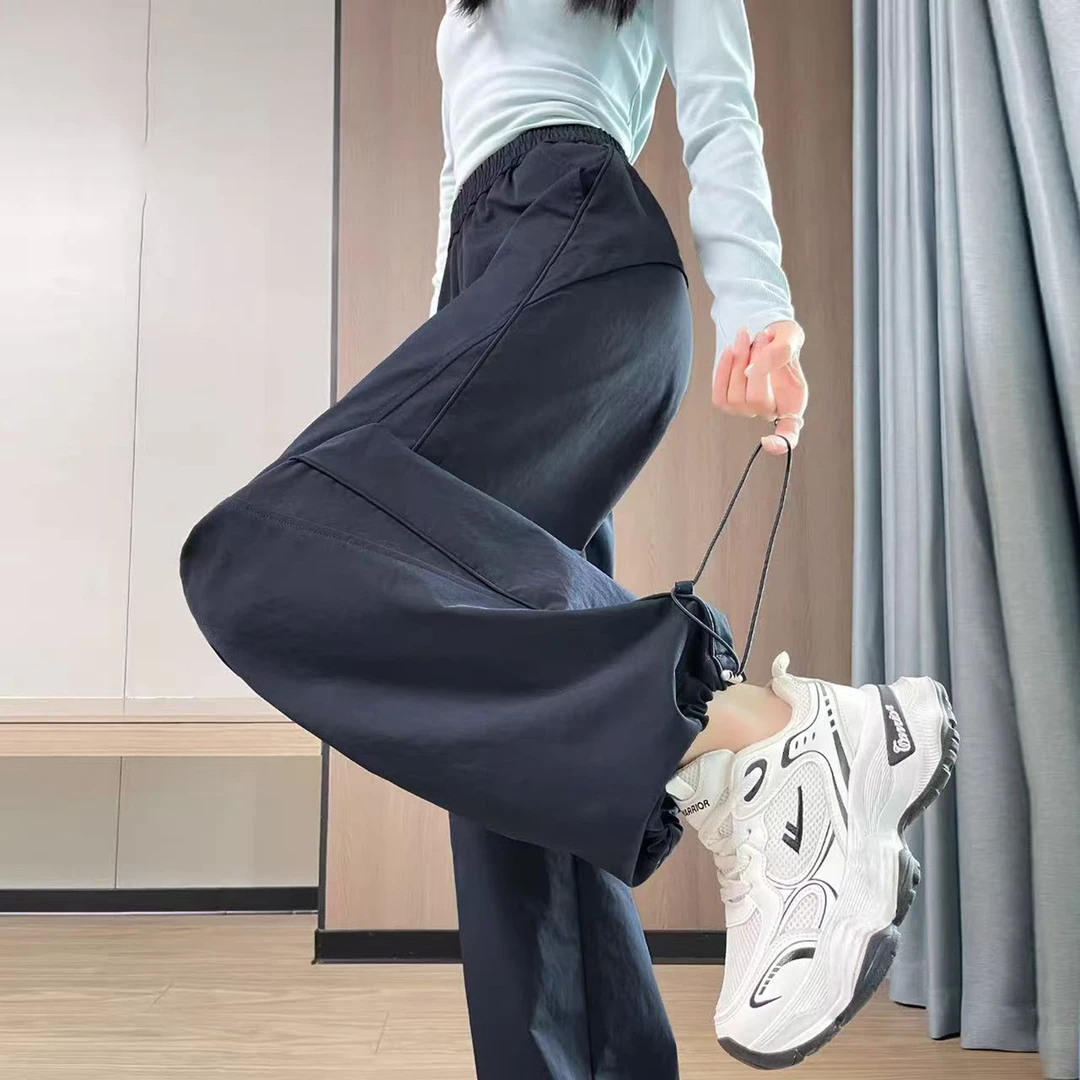 美式工装裤女春秋2025新款休闲束脚登山运动裤高腰显瘦直筒阔腿裤