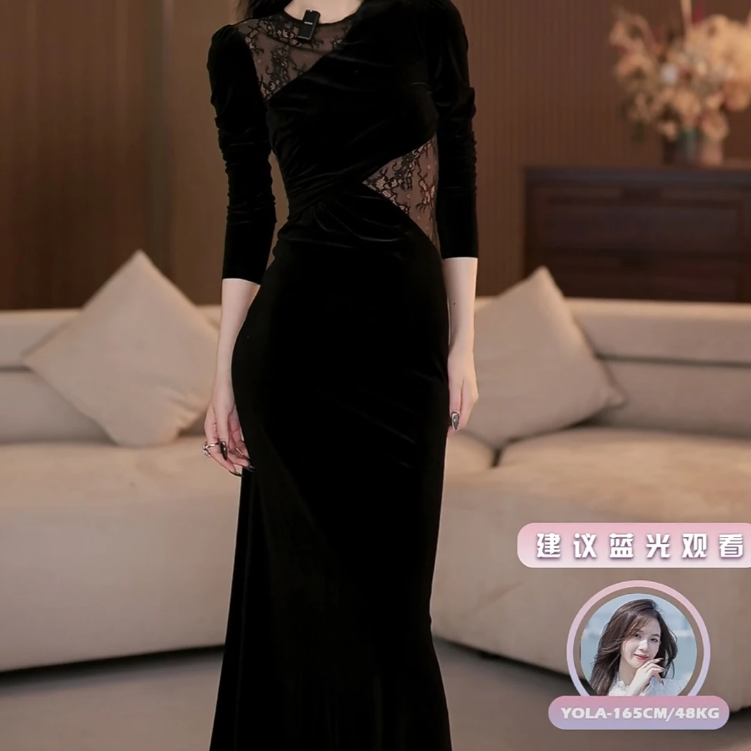 【火火】妖娆秋季新款法式气质收腰显瘦鱼尾连衣裙-YL11096