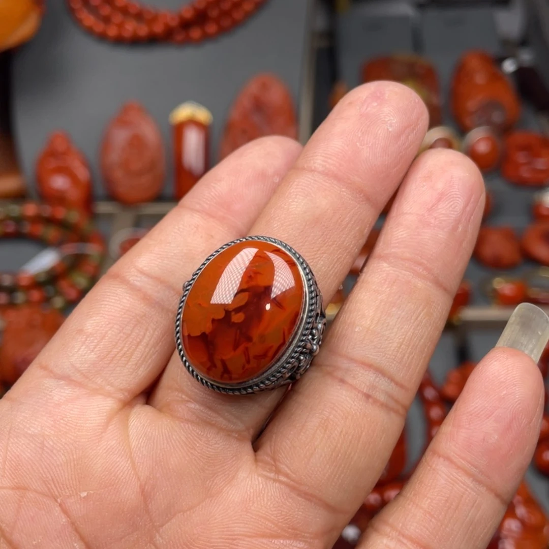 【闪购商品】南红玛瑙珠宝奇石银S925镶嵌戒指