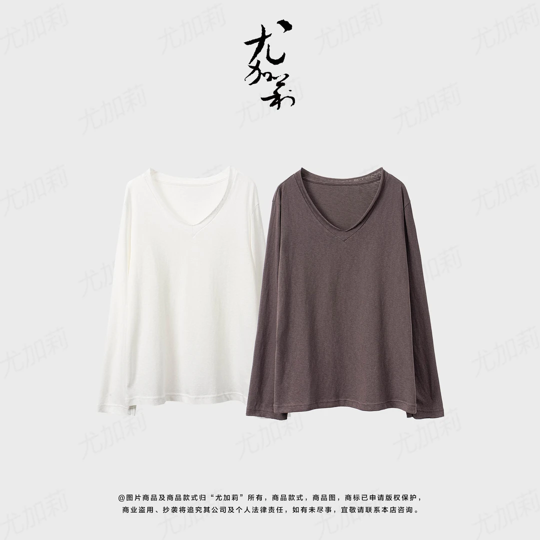 加莉精选好穿的V领上衣T恤-分码