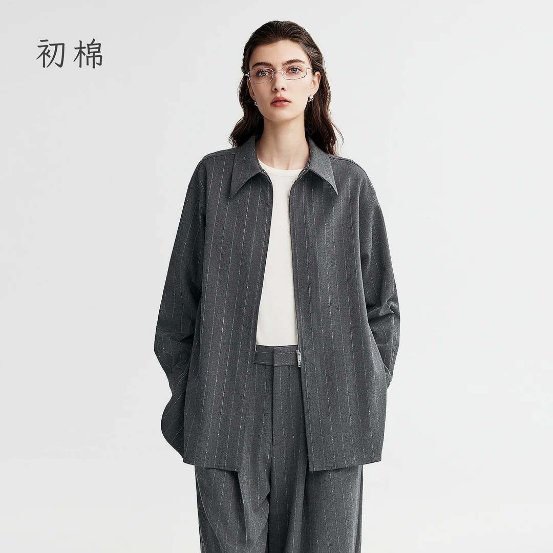 初棉【高智精英】25秋磨毛细条纹套装衬衫 366604005