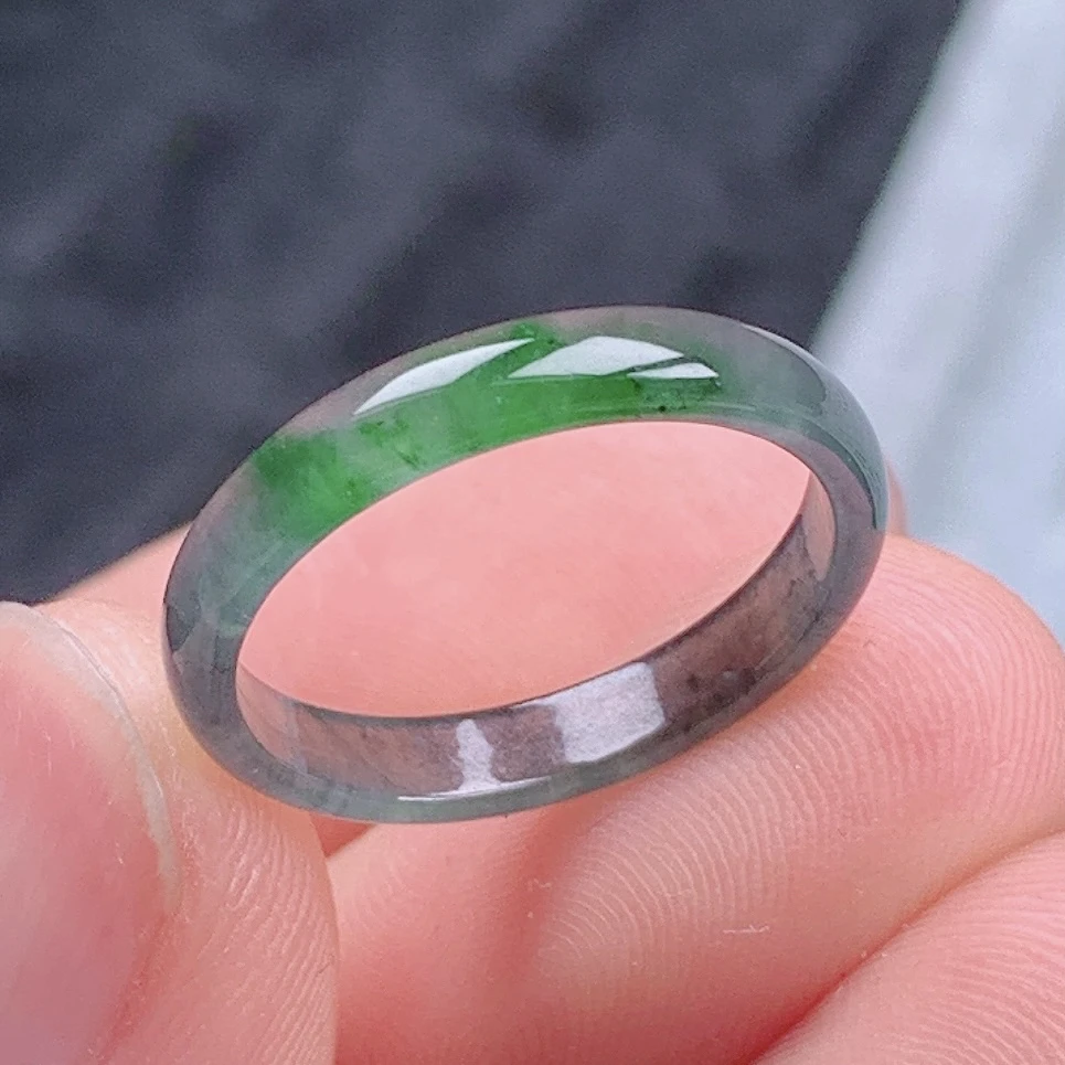 天然翡翠A货老坑冰种飘绿乌鸡翡翠戒指14-15号圈口内径17.2mm&86