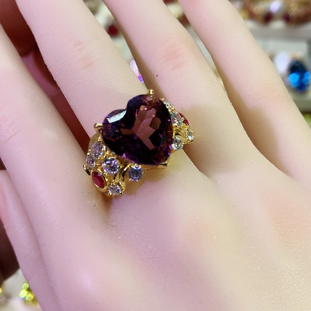 紫晶戒指银S925镀金镶嵌