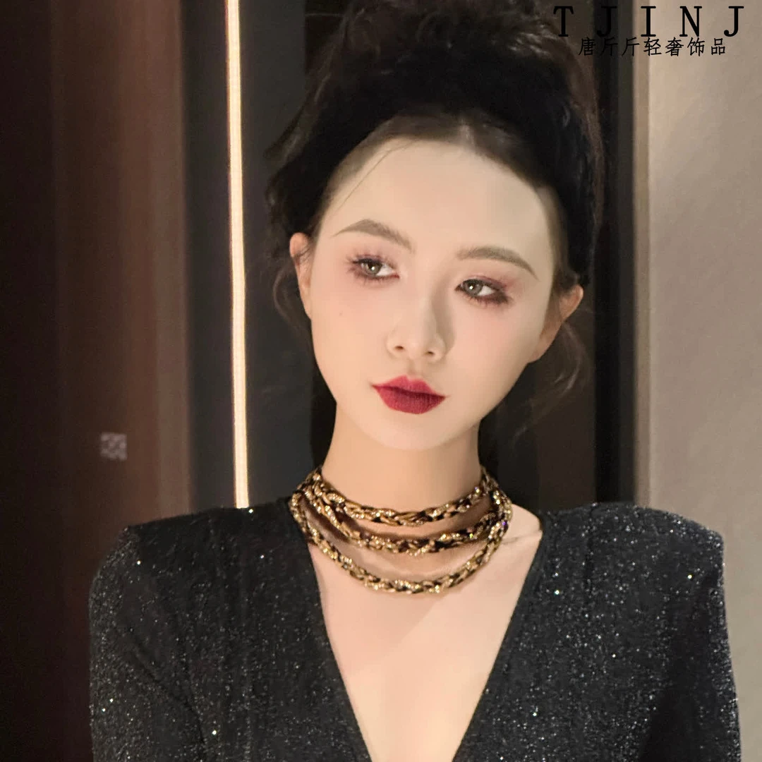 铜合金项链 【狂野西部】设计师款豹纹项链多层可调节长款毛